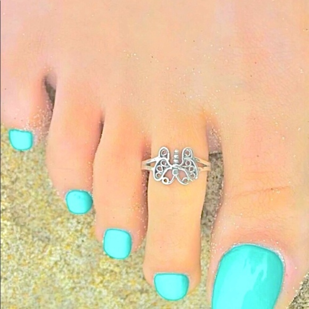100% Sterling Silver Ring Butterfly Toe Mid pinky adjustable